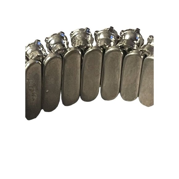 Icy Clear Rhinestone 3 Row Stretch Bangle Bracelet Silver Tone VTG Wedding Prom - Picture 10 of 12